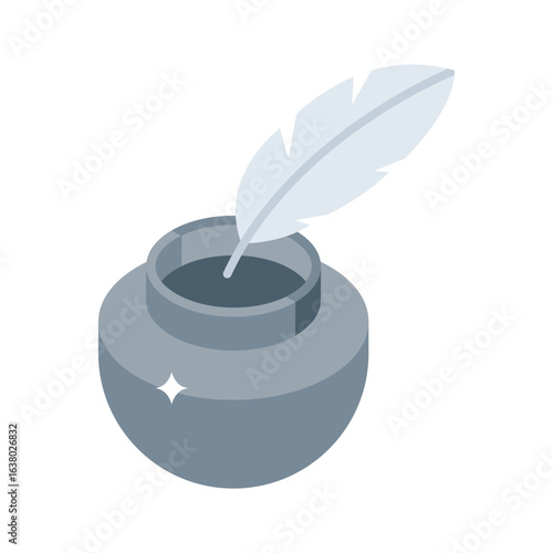 Trendy isometric style icon of feather quill ink