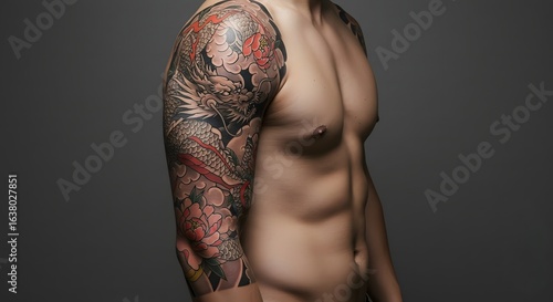 Full-color Japanese dragon sleeve tattoo