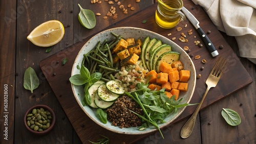 Wallpaper Mural A vibrant buddha bowl with roasted vegetables and fresh greens on a wooden surface Torontodigital.ca