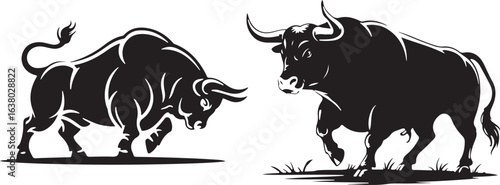 Aggressive Bull Silhouette Vector Illustration Symbolizing Strength and Determination in Black