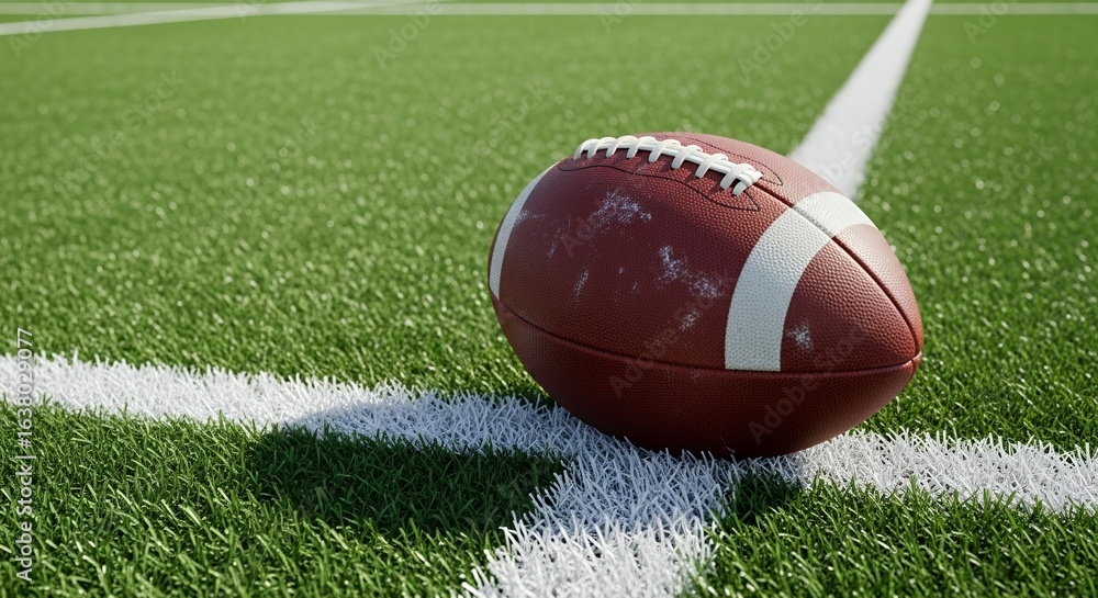 Obraz premium Football on Turf Field Gridiron Sports Background