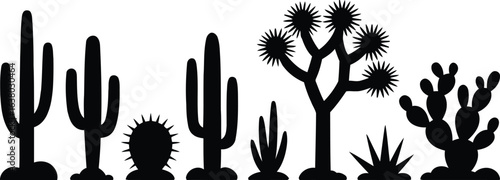 Desert Cactus and Succulent Plant Silhouettes: A Collection of Saguaro, Joshua Tree, Prickly Pear, and Other Desert Flora