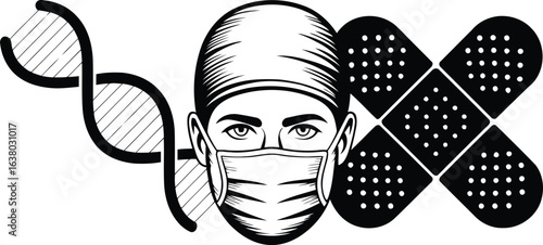 DNA, Surgeon, and Band-Aid: A Symbol of Modern Medicine, Medical Research, Genetics, Surgery, and Healthcare Innovation"