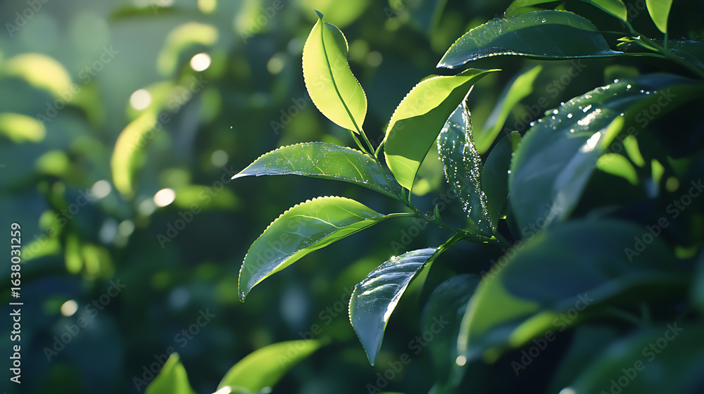 Obraz premium Green tea leaves closeup
