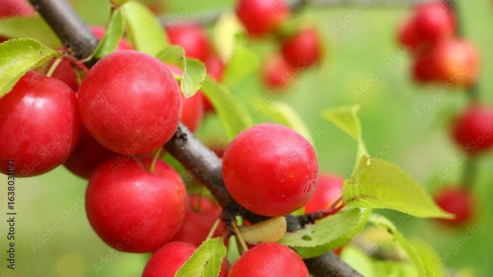 Harvesting ripe red cherries from a beautiful tree Harvesting ripe red cherries from a beautiful tree