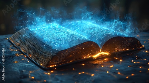 An open book with glowing self writing pages