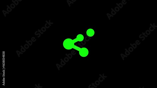 Animated glowing green share icon on black background, seamless loop, modern social media sharing animation, digital connection, network, communication, technology, user interface, link, distribution