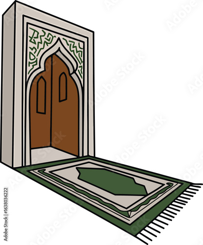 Islamic Prayer Niche with Carpet Illustration in Flat Vector Style on Transparent Backdrop