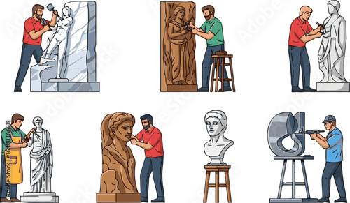 Create a kinds of deferent woman, people, cartoon, illustration, children, family, child, boy, kids, silhouette, business vector art with white background.