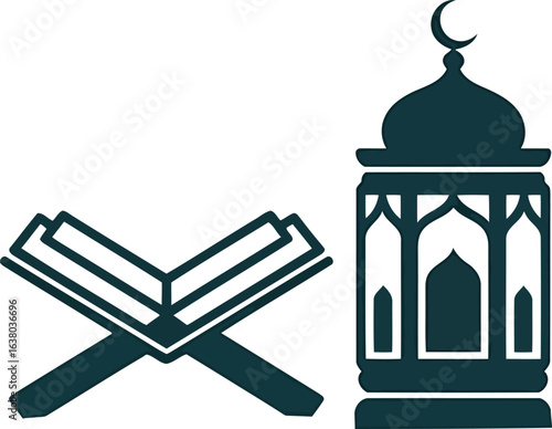 Quran Book and Lantern Islamic Vector Illustration in Flat Design Style