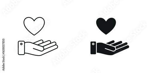 Minimalist donate icon with a hand and heart, ideal for charity, fundraising, and humanitarian designs.