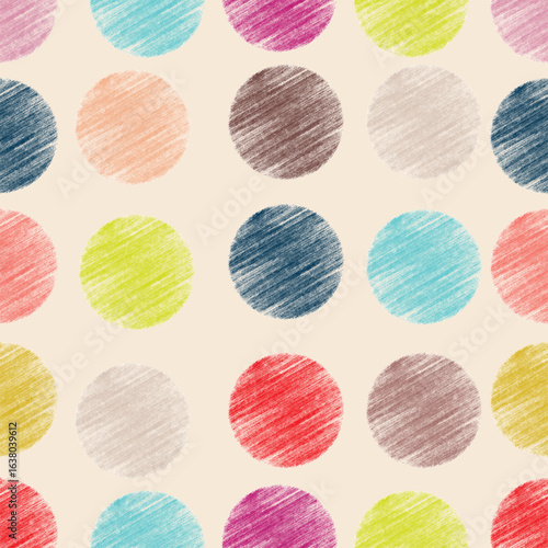Polka dots seamless pattern, Crayon kids colorful background