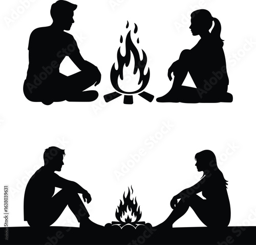 Couple by the Campfire Silhouette