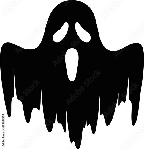 A Halloween black ghost silhouette with a tattered and jagged bottom.