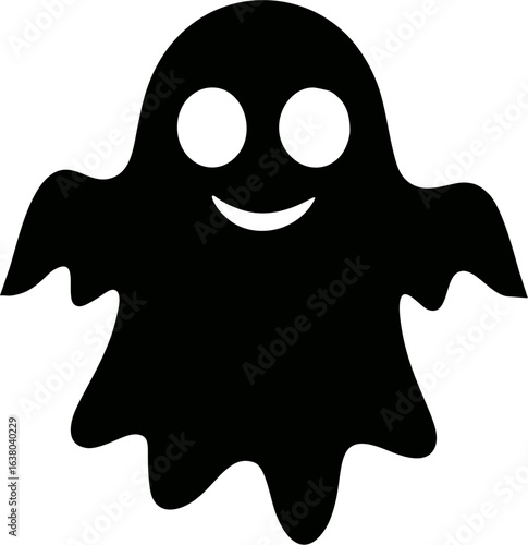 A friendly black ghost silhouette with a cheerful smile.
