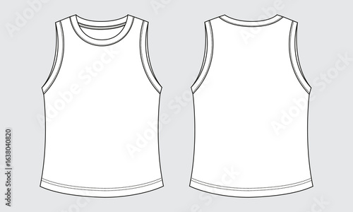 Tank tops technical drawing template front and back