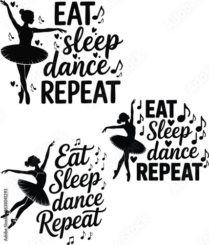 Ballet dancer silhouette with motivational text black and white
