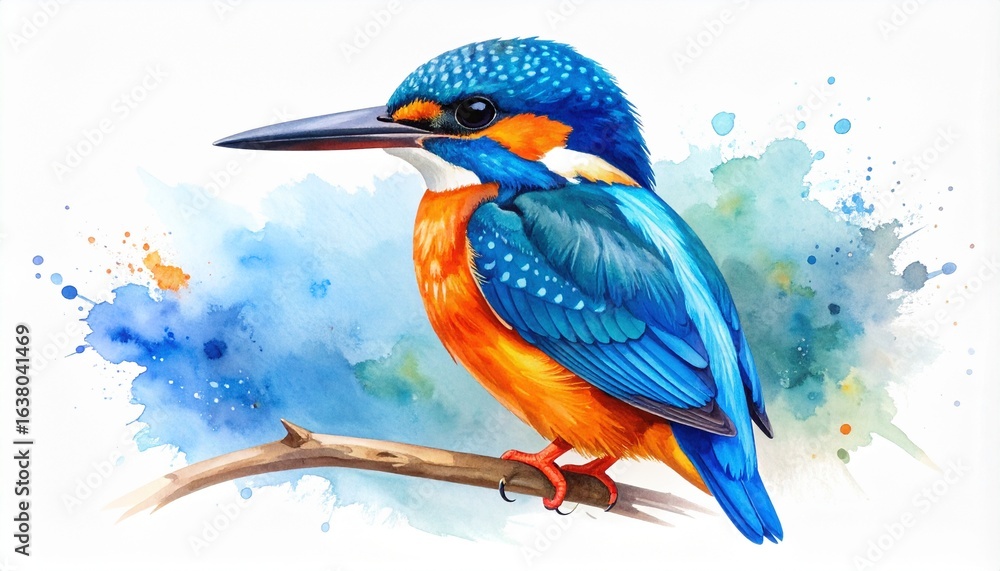 Fototapeta premium Perched Kingfisher Illustration