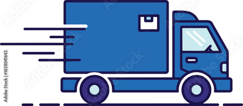 A blue delivery truck icon moving quickly, symbolizing fast shipping and logistics services.