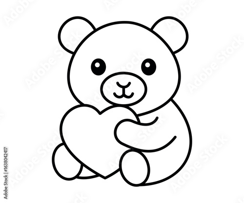 Cute teddy bear holding heart outline drawing