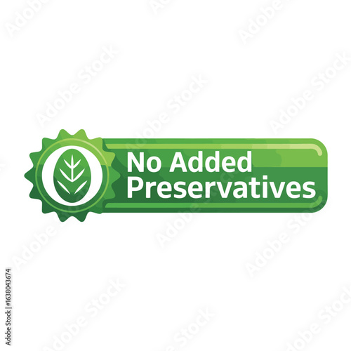 Green no added preservatives seal with leaf symbol