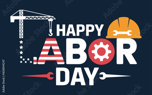 Wallpaper Mural Happy labor day with construction crane and tools illustration Torontodigital.ca