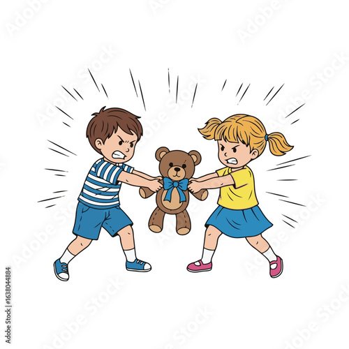 Angry Children Fighting Over Teddy Bear Toy