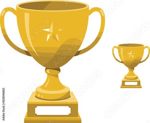 Golden trophy illustration, award cup vector, sports achievement symbol, championship prize, 
