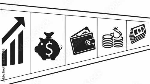 Financial Growth Icons on a Panel.