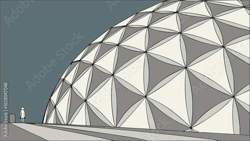 Geometric Dome Structure with Solitary Figure.