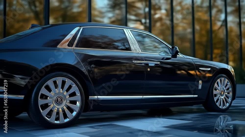 Sleek black luxury car parked outdoors