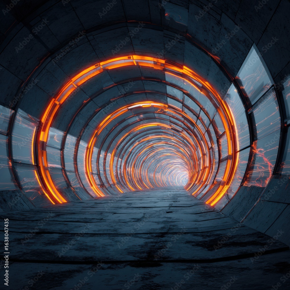 Obraz premium glowing orange tunnel futuristic design