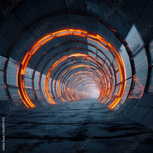 Fototapeta Naklejka Na Ścianę i Meble -  glowing orange tunnel futuristic design