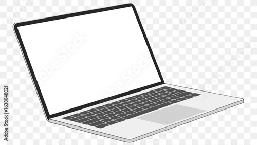 Isometric Illustration of a Silver Laptop with Blank Screen.