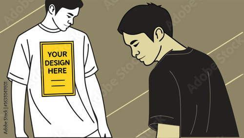 Two Men in TShirts One with a Blank Design Space.