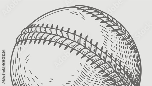 Detailed Vintage Baseball Illustration with Stitched Seams and Texture.