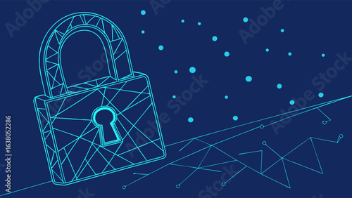 Digital Padlock Security with Network Connections and Data Points.