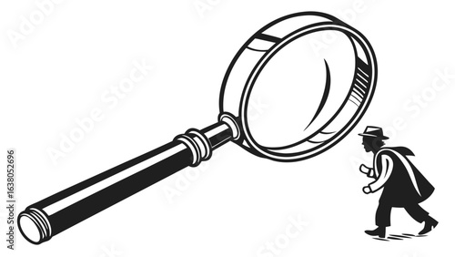 Enormous Magnifying Glass and Running Man Illustration.