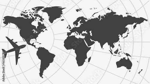 Global Map with Airplane Illustrating International Travel.