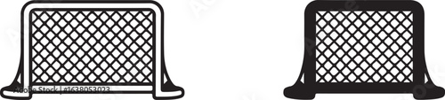 Vector Goal Net Icon:  Simple Black and White Sign, Sports Symbol,  Outline and Filled Versions.