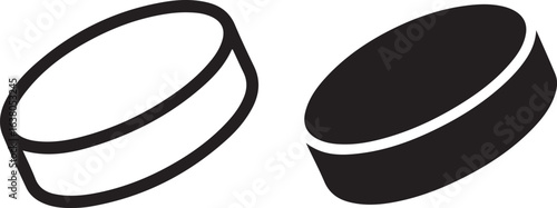 Vector hockey puck icon:  black and white symbol, simple design, sports sign.