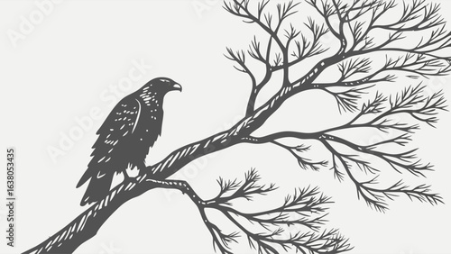 Majestic Eagle Perched on a Bare Branch of a Tree.