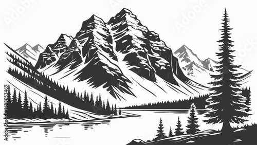 Majestic Mountains Tranquil Lake and Evergreen Forest Scene.
