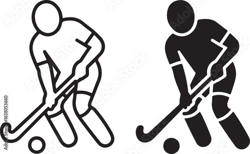 Field Hockey Player Icon: Vector Sign, Black and White Symbol, Sports Graphic