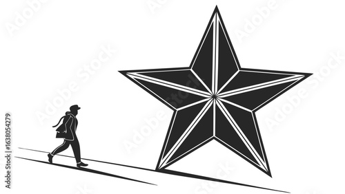Silhouette of Person Walking Towards a Giant Star.