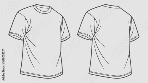 TShirt Outline Front and Back View Apparel Design Template.