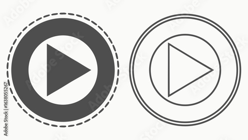 Two Play Button Icons Solid and Outline Style in Circular Frames.