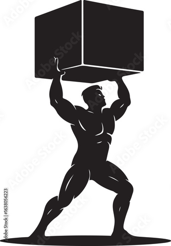 Laborer lifting box silhouette vector illustration design