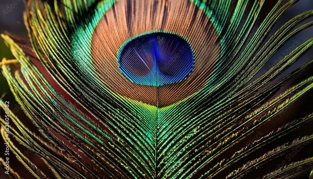 Obraz premium Peacock Feather Wallpaper - Detailed Bird Feather Background for Krishna Janmashtami