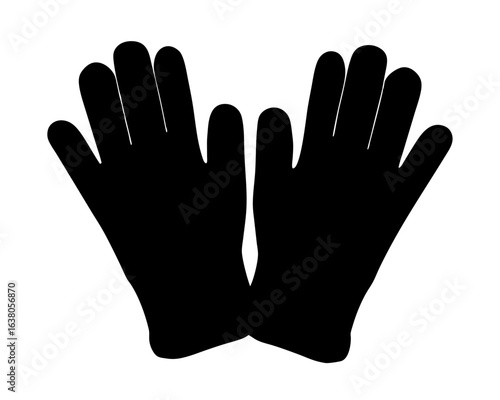 Pair of black gloves in silhouette against a plain white background